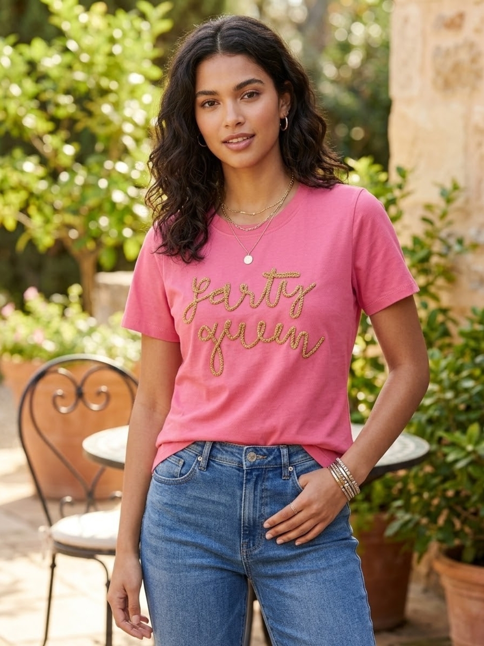 NWT Celestial Blu Pink Party Queen Gold Glitter Tee Shirt 1X